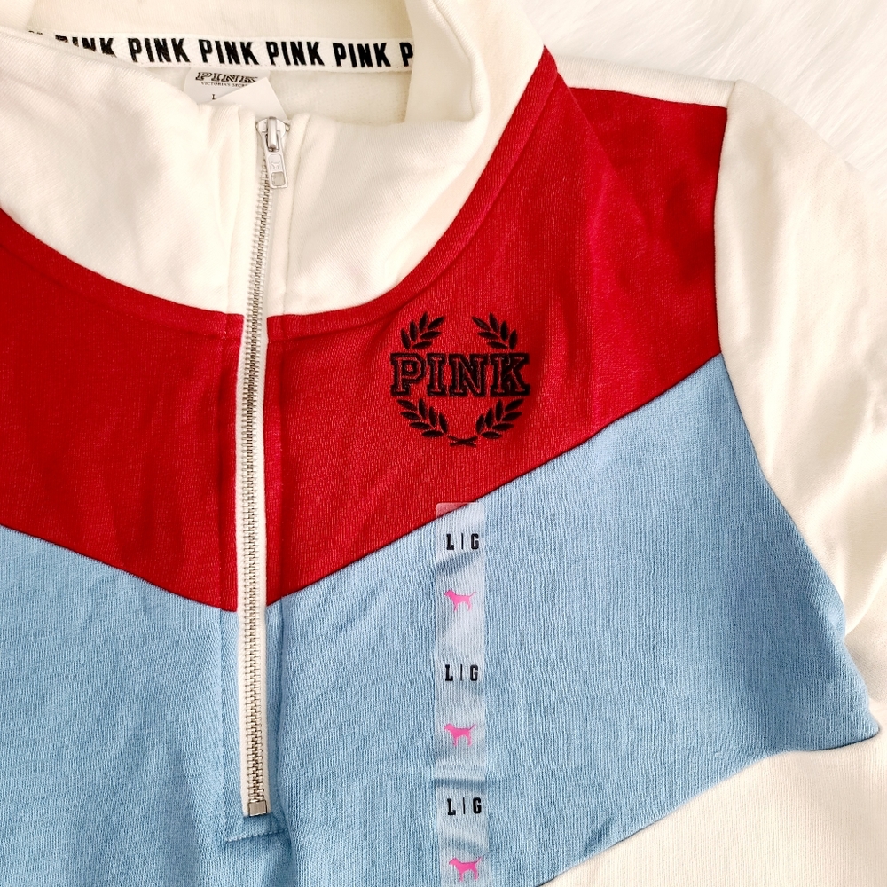 NWT PINK Boyfriend Half Zip Pullover L - Picture 3 of 4